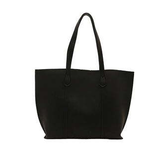 Minimalist black matte leather tote bag with vertical stitching and large capacity