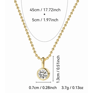 Minimalist gold ball chain necklace with round zircon pendant including size details
