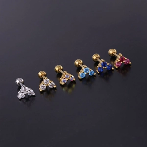 Trinity heart shape colorful zircon stud earrings with stainless steel ball back screws