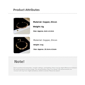 Detailed size and weight specs for gold-plated zircon bracelet and adjustable bangle