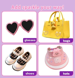 Creative DIY gem stamper art on sunglasses, bag, shoes and hat for girls
