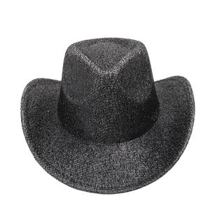 Close-up of black glitter cowboy hat with shimmering texture for party fashion