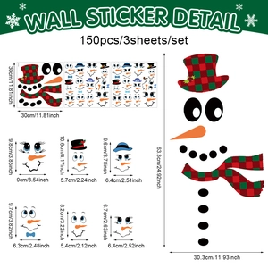 Christmas snowman face wall stickers DIY decor set with hats and carrot nose