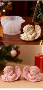 Detail of sleeping angel silicone mold for DIY candles and plaster crafts set