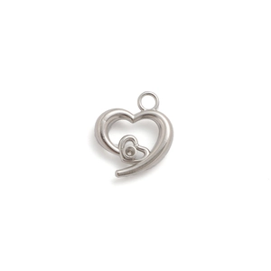 Detailed close-up of a silver polished double heart pendant with cutout frame design
