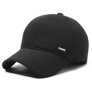 Winter herringbone wool baseball cap for men with ear protection and warm thick fabric