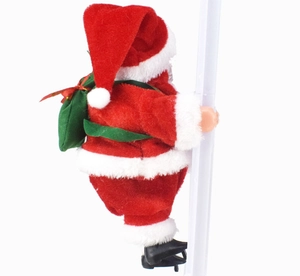 Side view of electric climbing Santa Claus doll toy for festive Christmas decoration