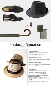 Detailed view of breathable straw fedora hat featuring British jazz style in khaki