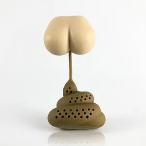 Funny silicone poop tea infuser in butt shape with fine holes and white background