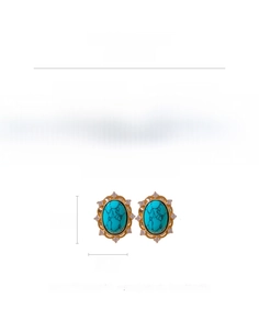 Detail view of oval floral earring dimensions 2.3cm by 1.8cm with zircon inlay