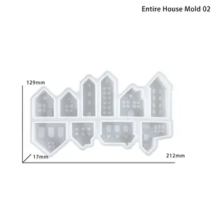 Detailed view of flexible silicone mold with dimensions for miniature house ornaments