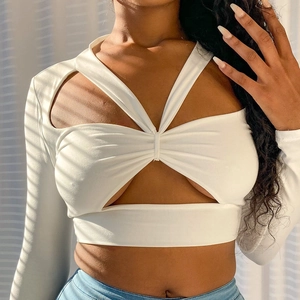 Sexy weißes Langarm-Crop-Top mit Schnürung und Ausschnitt sowie quadratischem Ausschnitt