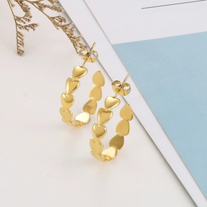 Stainless Steel Heart Hoop Earrings For Women Linked Heart C Shaped Geometric Gold Plated Fashion Trendy Jewelry Gift