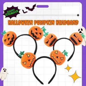 Halloween Pumpkin Headband Plush Embroidered Jack O Lantern Hair Band Party Costume Accessories Funny For Women Girls