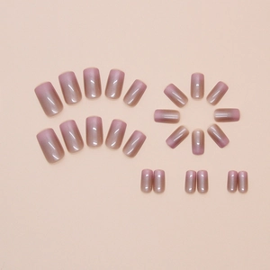 Pink gradient press-on nails with cat eye shimmer and 24-piece medium square round shape