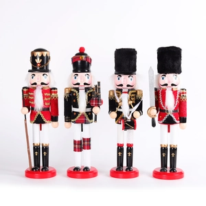 Set of four 30cm wooden nutcracker soldier figurines with red and black festive uniforms
