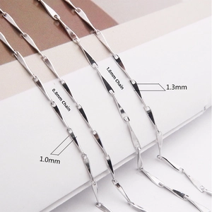 Macro view of S925 sterling silver melon seed chains in 1.0mm and 1.3mm widths