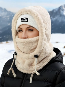 Detail of winter balaclava with warm fleece lining and adjustable drawstring for wind protection