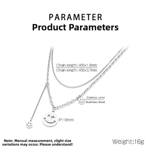 Detailed parameter view of double-layer stainless steel smiley pendant necklace dimensions