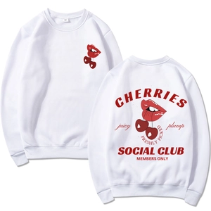 White Halloween crewneck sweatshirt with cherry lips print on front and back views