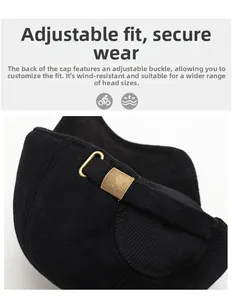 Close-up of winter baseball cap with adjustable bronze buckle and wool texture