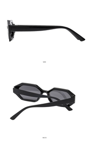 Detailed side and back view of black octagonal geometric polygon sunglasses frame