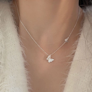 Butterfly Pendant Necklace 925 Sterling Silver Butterfly Motif Clavicle Chain Minimalist Korean Jewelry For Women
