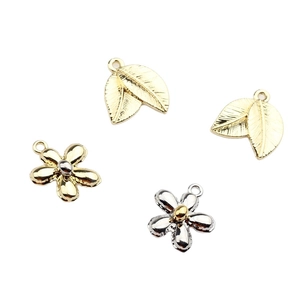 Mini floral and leaf alloy pendant set in gold and silver finish for DIY jewelry making