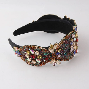 Baroque wide headband with multicolor rhinestones and floral crystal embellishments