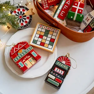 Vintage American Style Christmas Tree Ornaments Glazed Plastic Retro Casino Broadway Bingo Bus Hanging Holiday Decor
