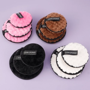 Reusable microfiber makeup remover pads set in pink, brown, black and white colors