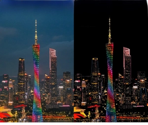 Comparaison détaillée du kit de grattage de la vue nocturne de la tour de Canton