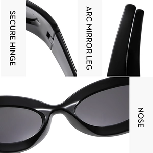 Detailed view of the secure hinge and ergonomic curved legs of these Y2K oval sunglasses
