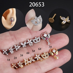 Stainless Steel Lip Rings Labret Studs Piercing Jewelry With Zircon Butterfly Star Heart Flat Back For Women