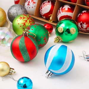 Set of 6cm multicolor painted Christmas ball ornaments with glitter and festive patterns