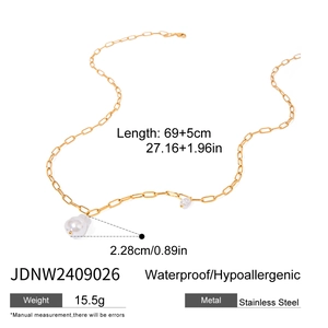 Detailed size specifications for baroque pearl pendant necklace in gold stainless steel