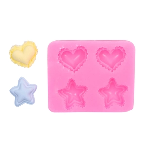 Molde de silicona rosa con formas de corazón y estrella para repostería y decoración