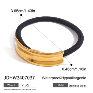 Detailed size specifications for the stainless steel hair tie with a gold metal plate