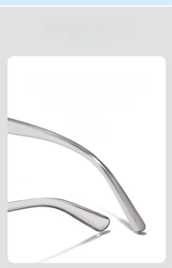 Detail of ergonomic curved anti-slip temples on transparent grey square eyeglass frames