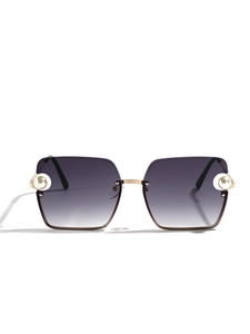 Women's oversized rimless square sunglasses with gradient purple lenses and pearl accents