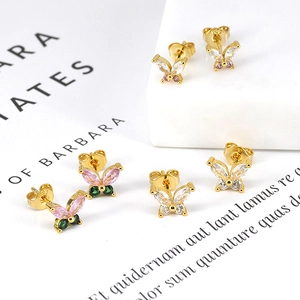Elegant gold plated butterfly earrings featuring colorful marquise-cut zircon stones