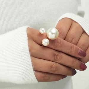 Elegant Open Adjustable Ring Zinc Alloy With Imitation Artificial Pearls Fashion Finger Jewelry For Women