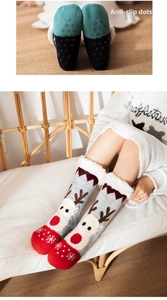 Winter Christmas reindeer socks with non-slip grips and thick fleece lining for warmth