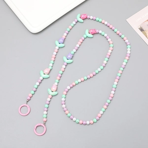 Tulip beaded crossbody strap with pink flower charms and pastel acrylic beads