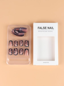 Short press on nails set with black and nude butterfly pattern and rhinestones
