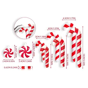 Red and white Christmas candy cane ornaments and mint pendants in various sizes