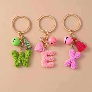 Floral Alphabet Letter Keychain Resin Rose Charm With Tassel And Bell Backpack Pendant Fashion Accessories For Women
