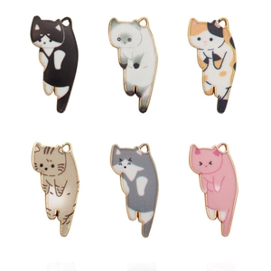 Set of 6 cartoon cat alloy charms for DIY jewelry making in multiple colors