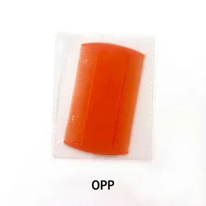 Orange plastic double-sided flea comb for pets with fine teeth in clear OPP bag
