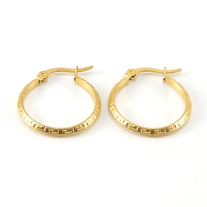 Minimalist 18K gold stainless steel hoop earrings with Greek meander pattern engraving